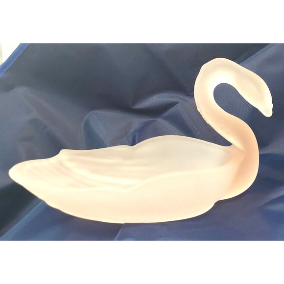 Pink Satin Glass Swan Candy Trinket Soap Dish Bowl Vintage Large 9" long - Picture 2 of 10